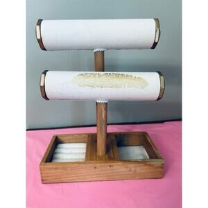 Jewelry Organizer With Two Tier Bars Gold Feather Ring & Compartment at Bottom